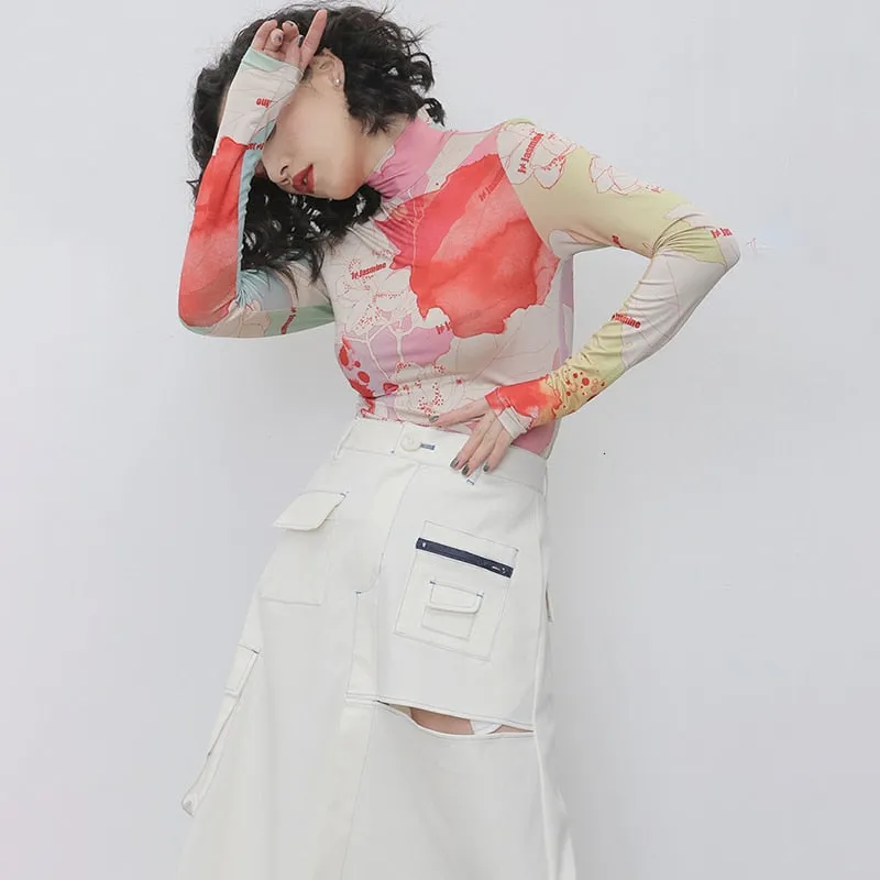 Flourish Pattern Printed Turtleneck Shirt
