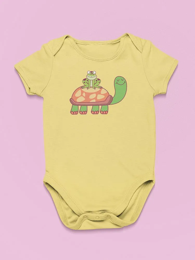Frog On Turtle Happy Cute Art Bodysuit -Image by Shutterstock