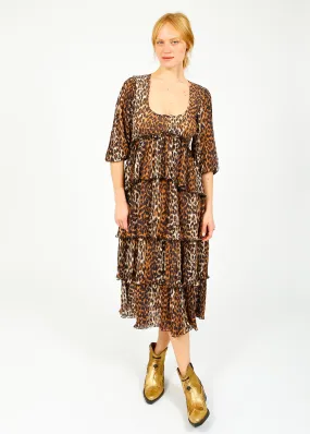 GANNI F8830 Leopard Flounce Smock Midi Dress