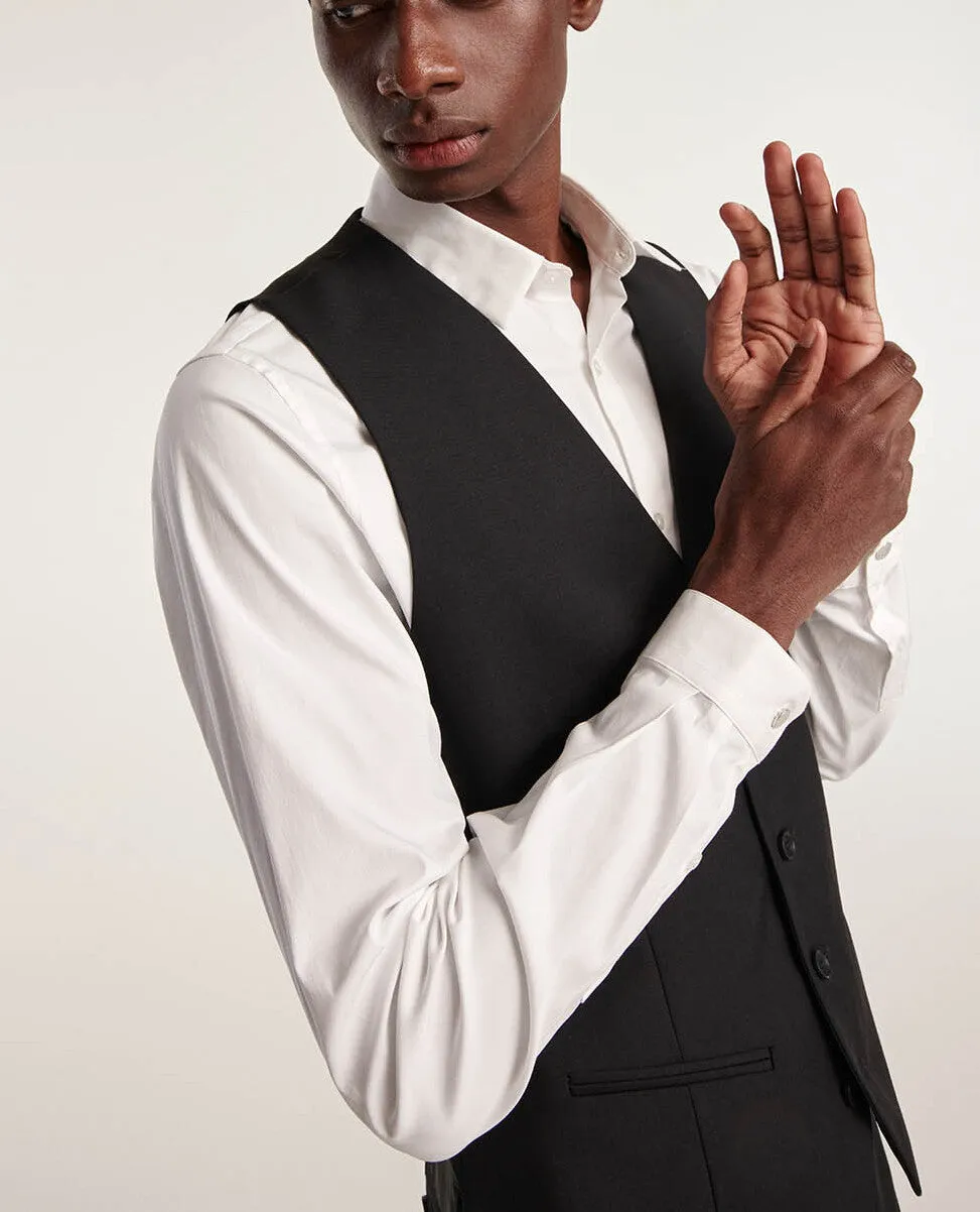Gilet costume noir laine boutonné