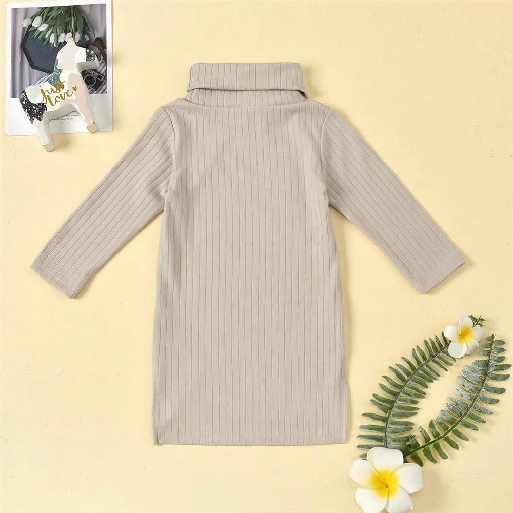 Girls Turtleneck Irregular Solid Long Sleeve Dress Girls Clothing Wholesalers