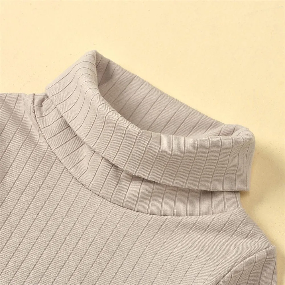 Girls Turtleneck Irregular Solid Long Sleeve Dress Girls Clothing Wholesalers