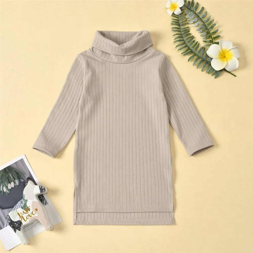 Girls Turtleneck Irregular Solid Long Sleeve Dress Girls Clothing Wholesalers