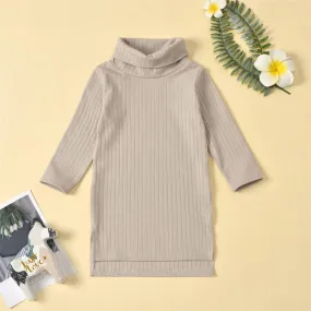 Girls Turtleneck Irregular Solid Long Sleeve Dress Girls Clothing Wholesalers