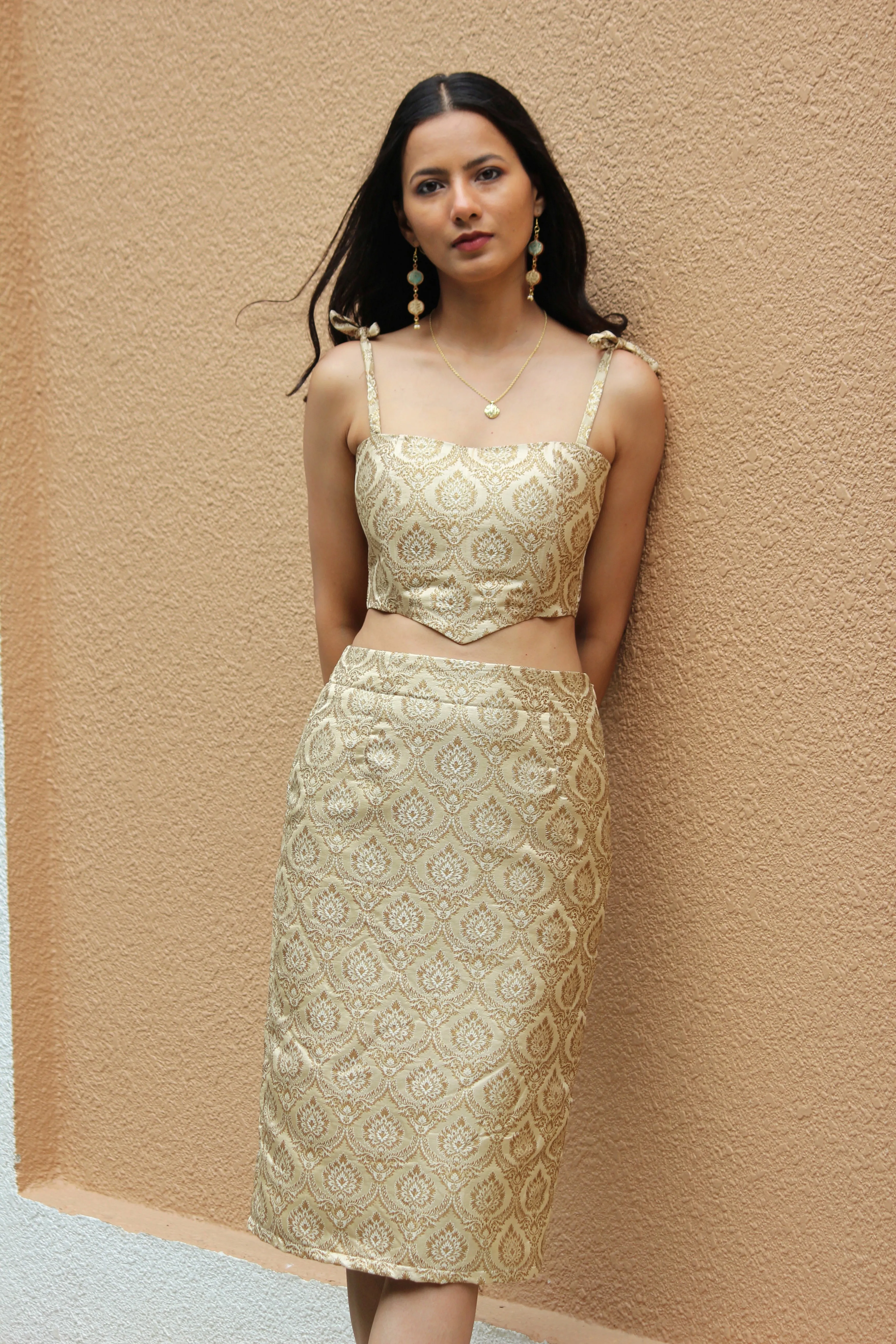 Golden Hour Corset Top And Pencil Skirt Set