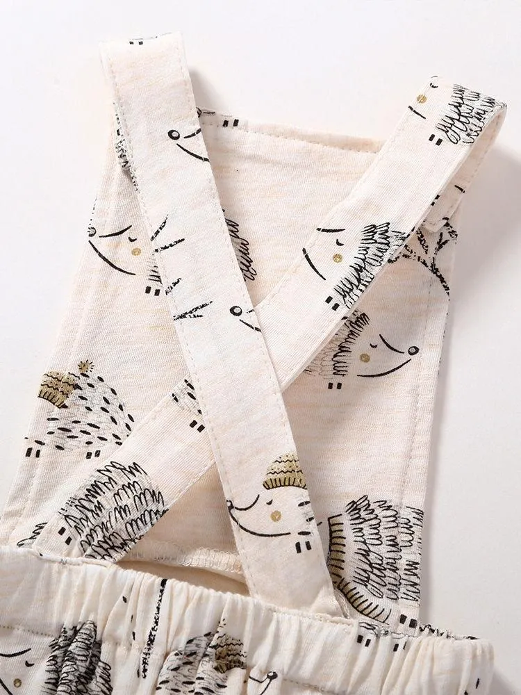 Hedgehog Print Romper Sleeveless Strapped Cotton Backless for Baby Girls Boys