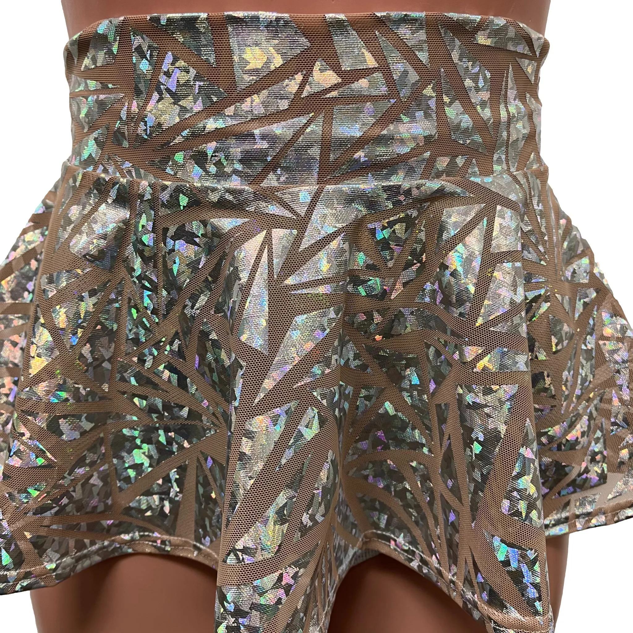 Holo Triangle Mesh Super Mini 10" High Waisted Skater Skirt