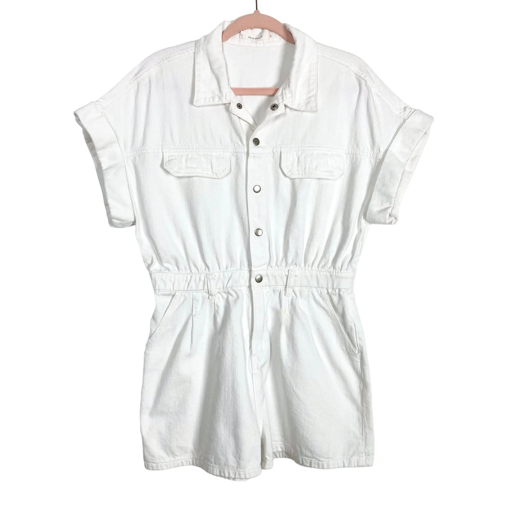 Idem Ditto White Denim Snap Front Romper- Size M (see notes)