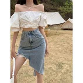 Irregular High Waist Denim Skirt