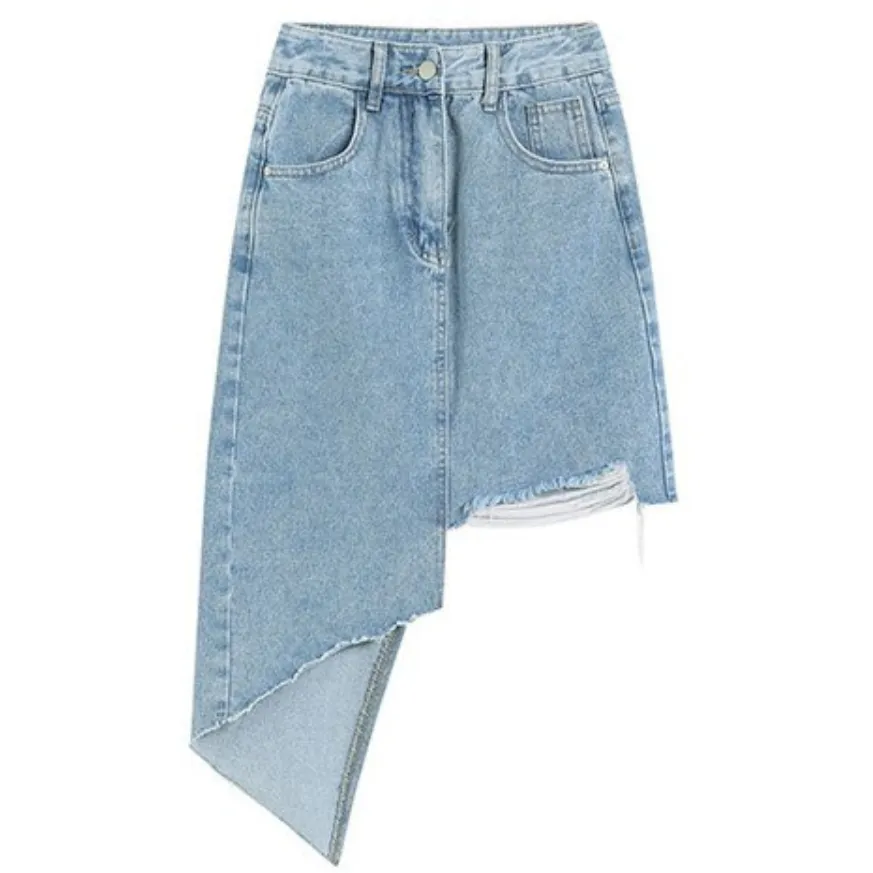 Irregular High Waist Denim Skirt
