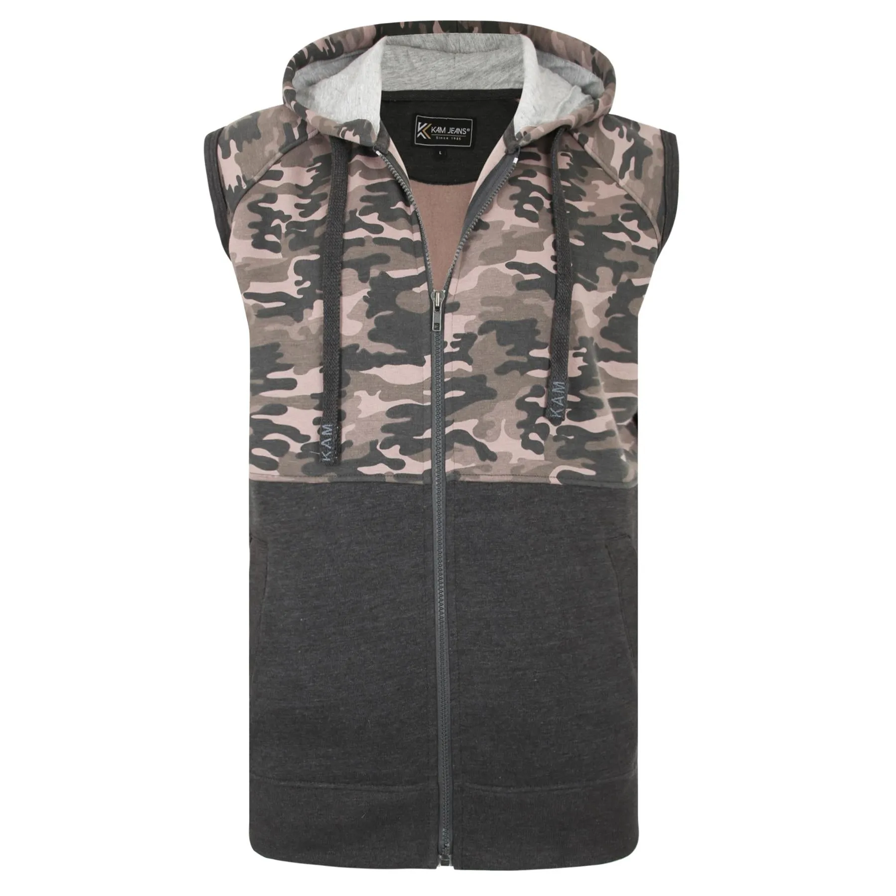 Kam (KBS7039) Kbs Mens Big Size Sleeveless Camo Panelled Gilet in 2XL-8XL