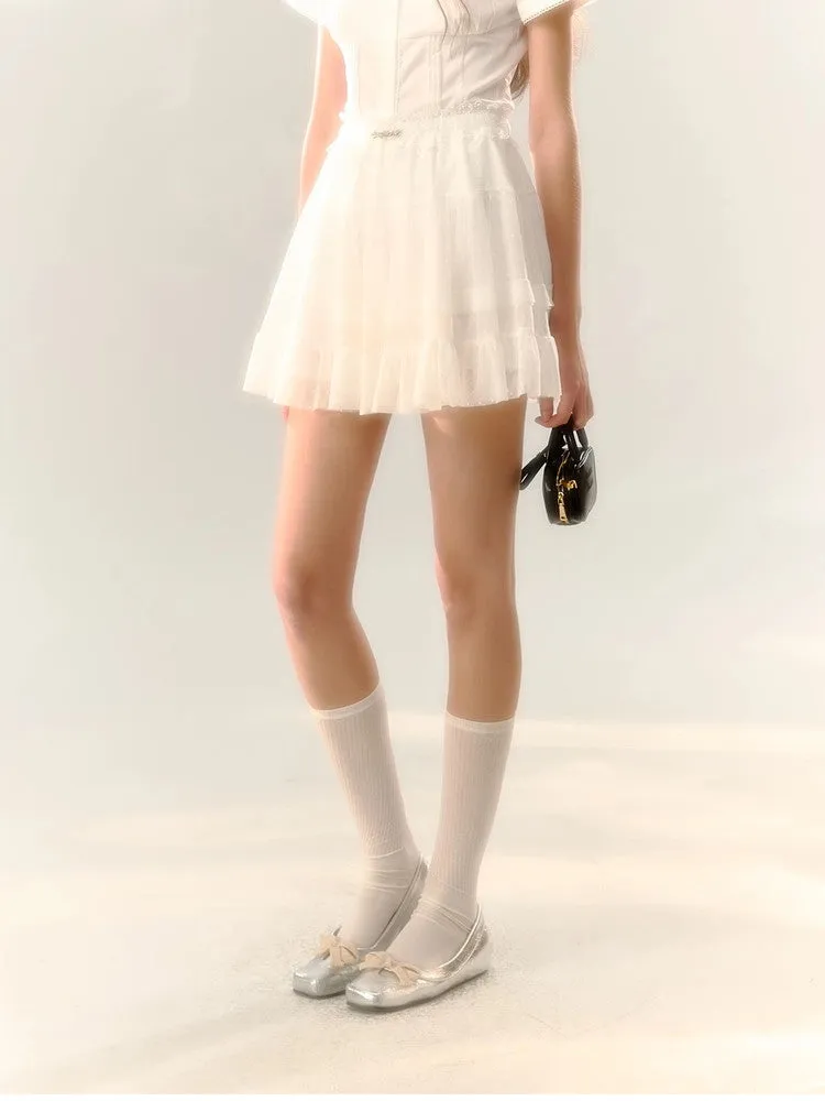 Lace Tiered Sheer Feminine Skirt