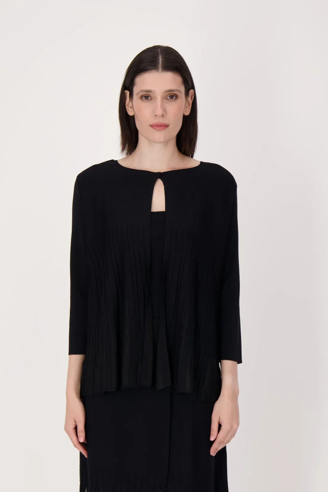 Lattice Stitched Hem Cardigan With Tank