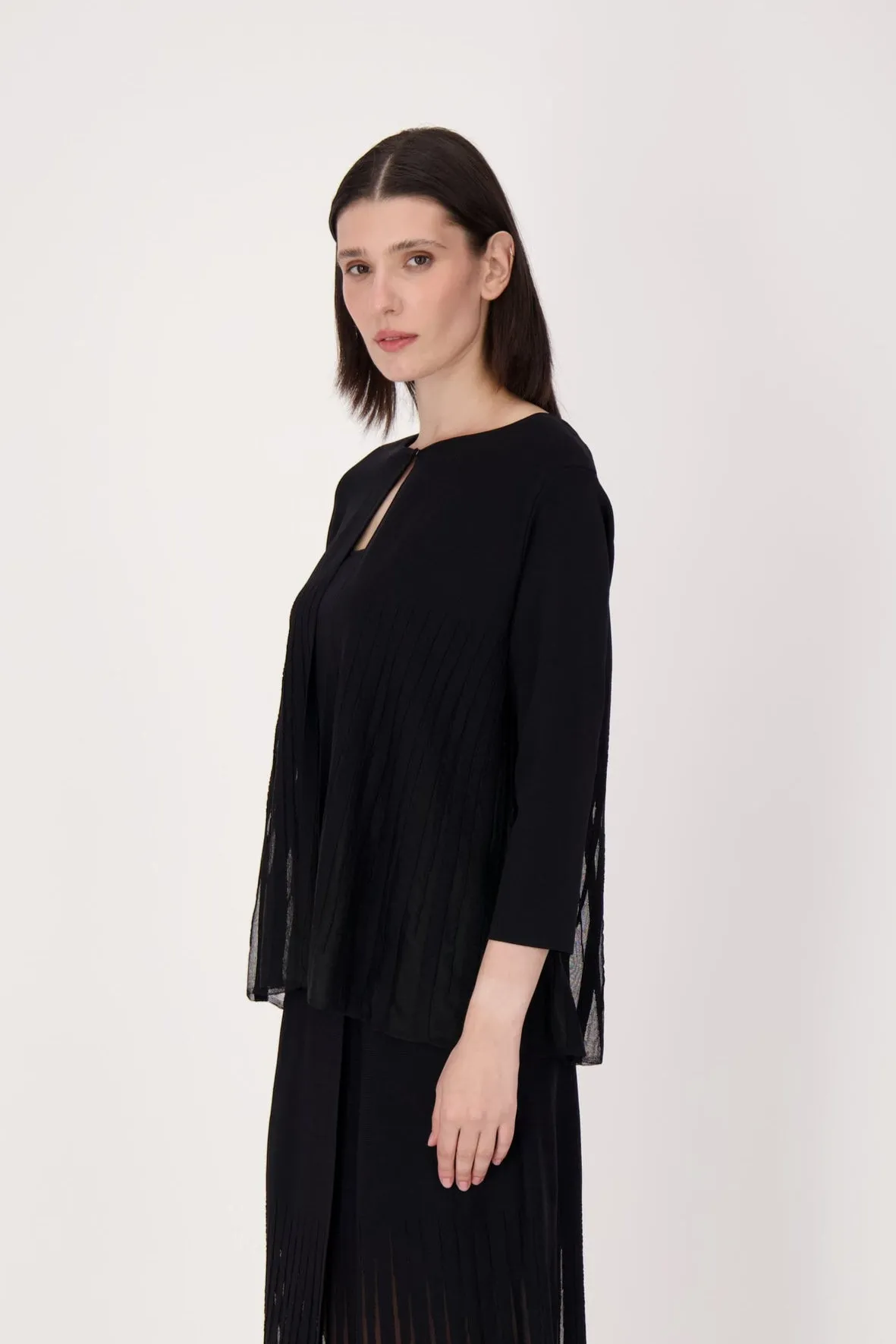 Lattice Stitched Hem Cardigan With Tank