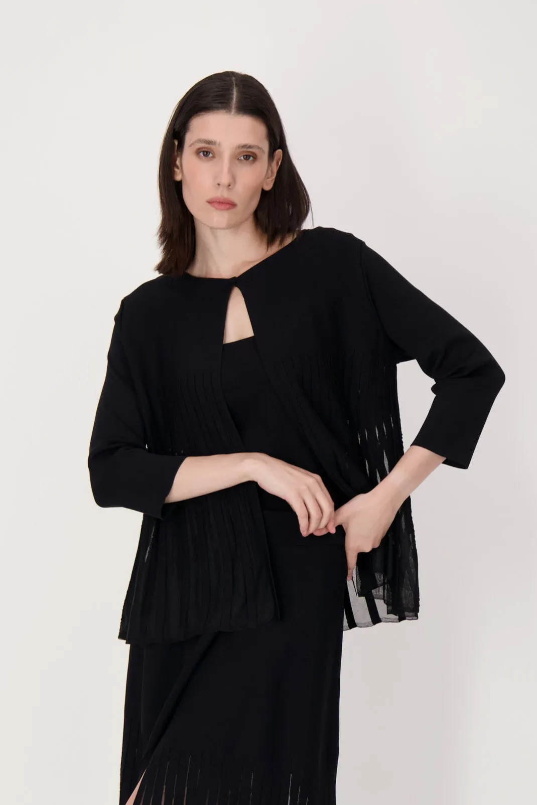 Lattice Stitched Hem Cardigan With Tank