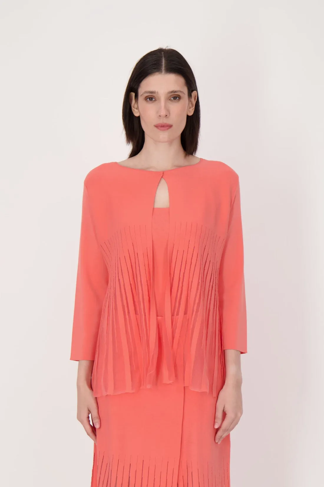 Lattice Stitched Hem Cardigan With Tank