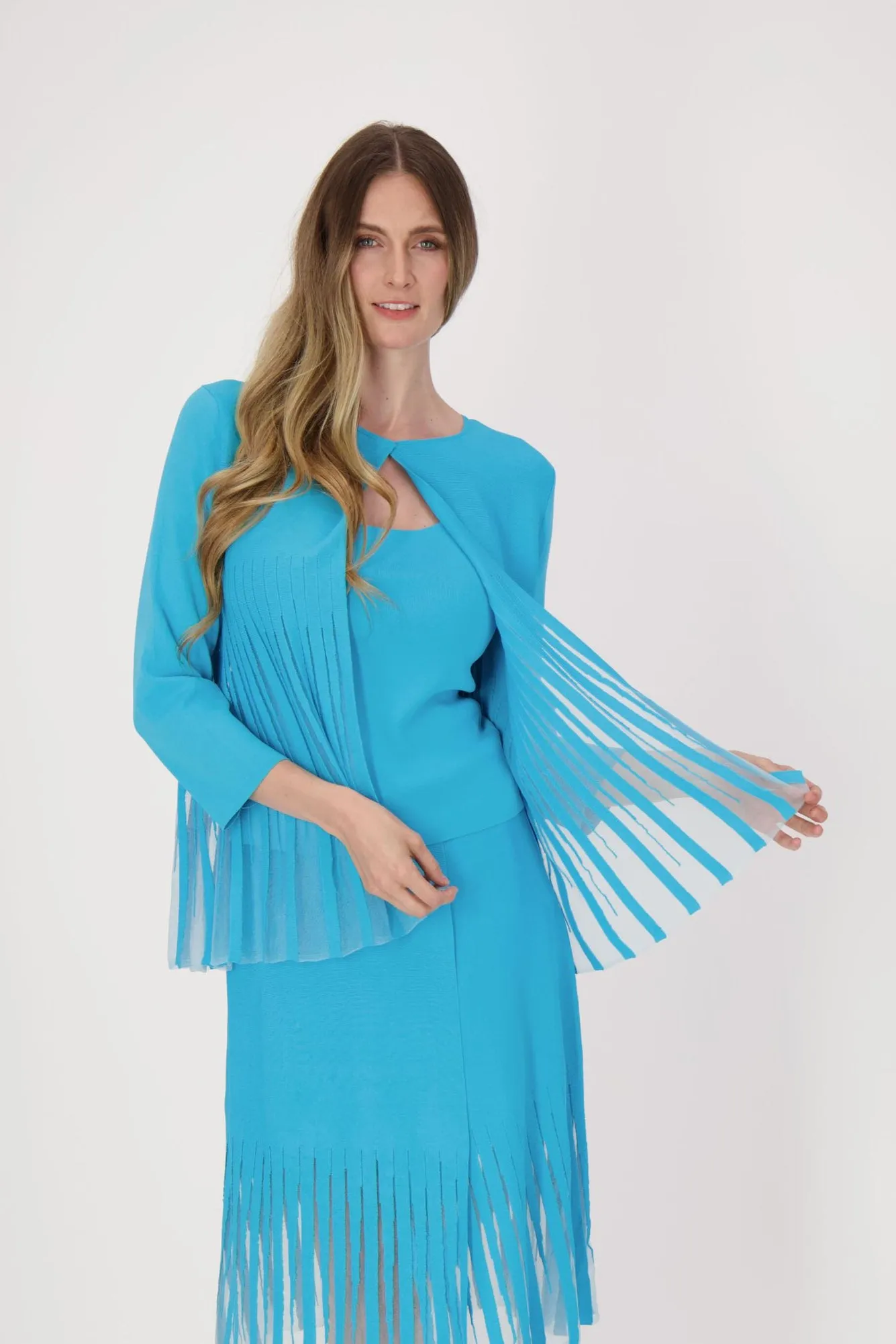 Lattice Stitched Hem Cardigan With Tank