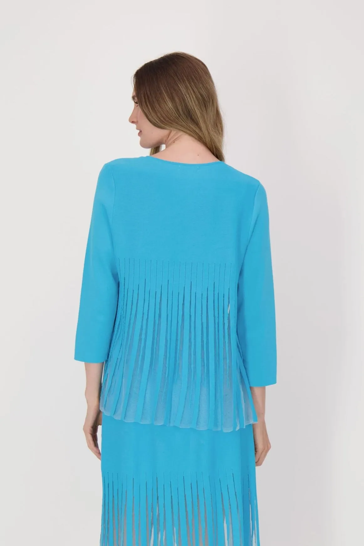 Lattice Stitched Hem Cardigan With Tank