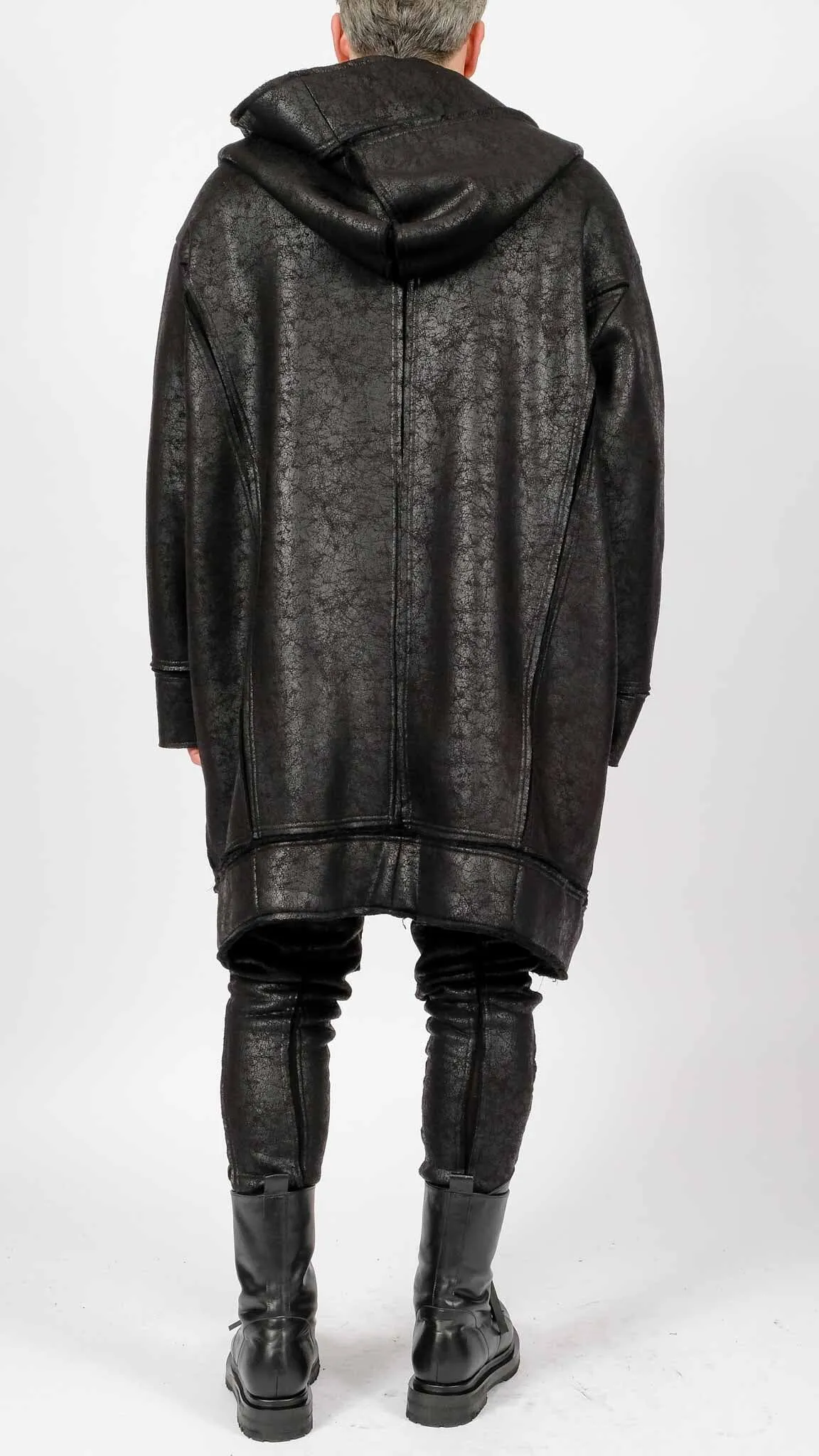 Leather Effect Coat with Hood