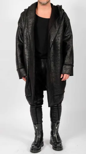 Leather Effect Coat with Hood