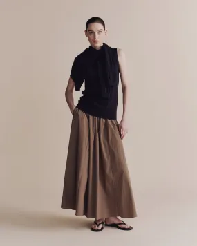 Light Brown Cotton Gathered Maxi Skirt