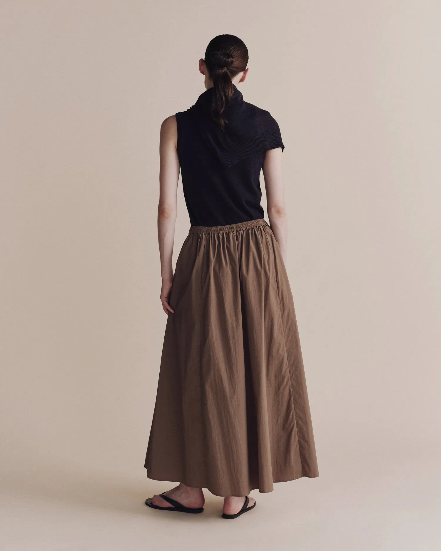 Light Brown Cotton Gathered Maxi Skirt