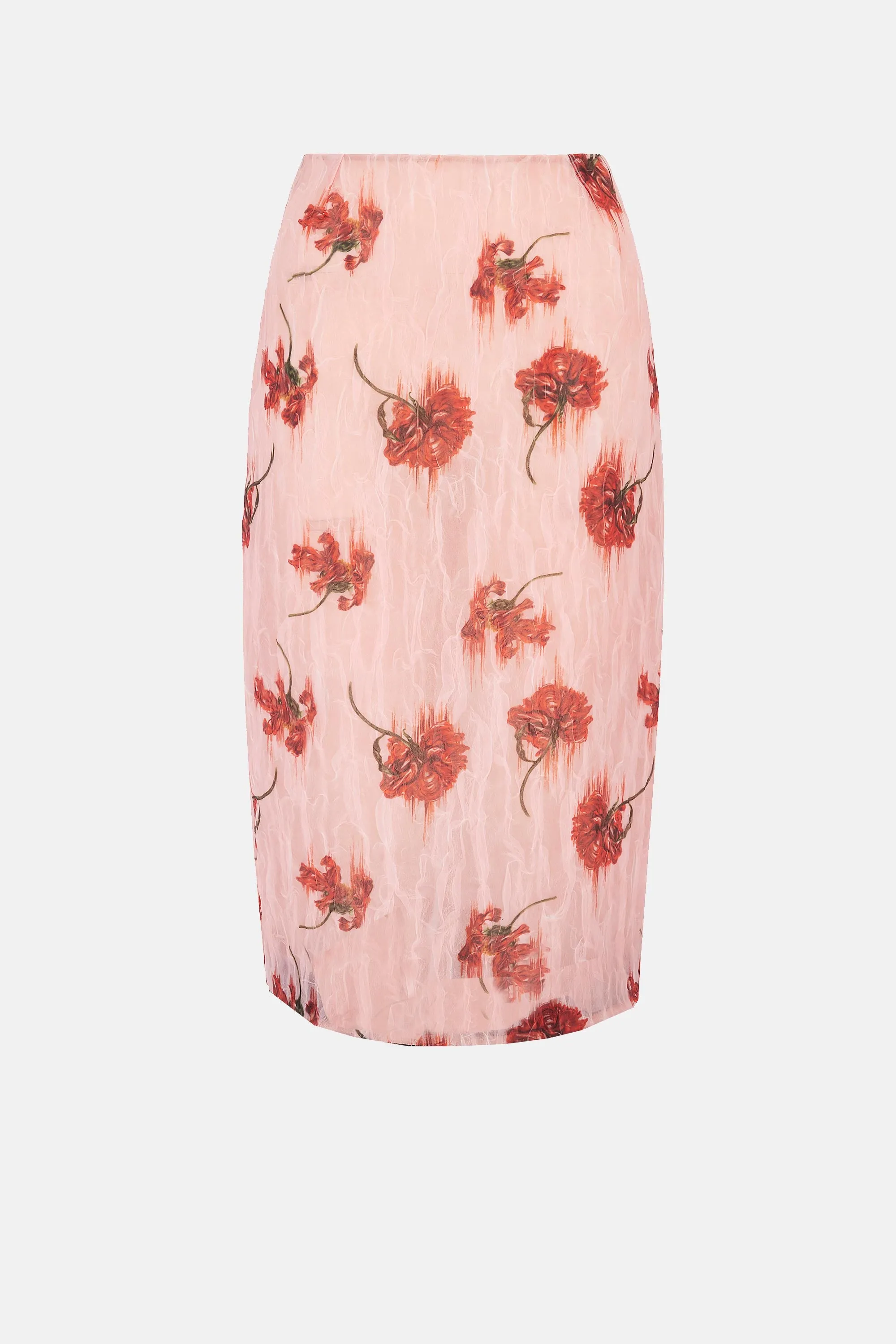 Lorelei Skirt In Coral Floral Print On Pink Textured Organza
