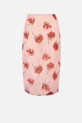 Lorelei Skirt In Coral Floral Print On Pink Textured Organza