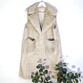 Luxury faux fur long gilet with pockets