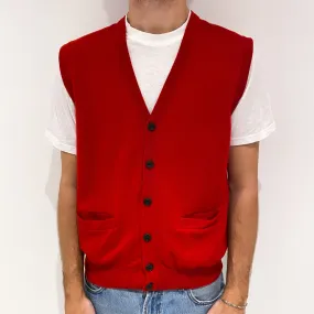 Men's Scarlet Red Cashmere V-Neck Gilet with Pockets Large