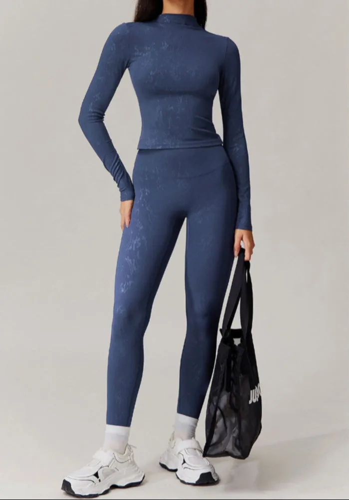 Moody Solid Color Washed Out Turtleneck Long Sleeve And High Waisted Ruched Booty Legging Set