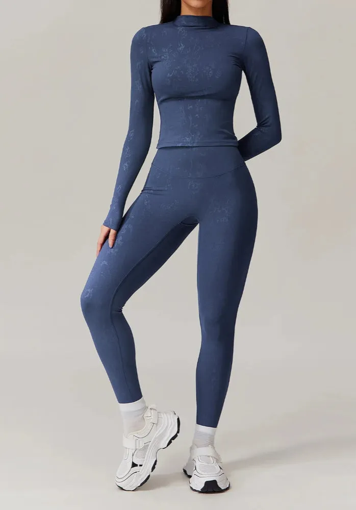 Moody Solid Color Washed Out Turtleneck Long Sleeve And High Waisted Ruched Booty Legging Set