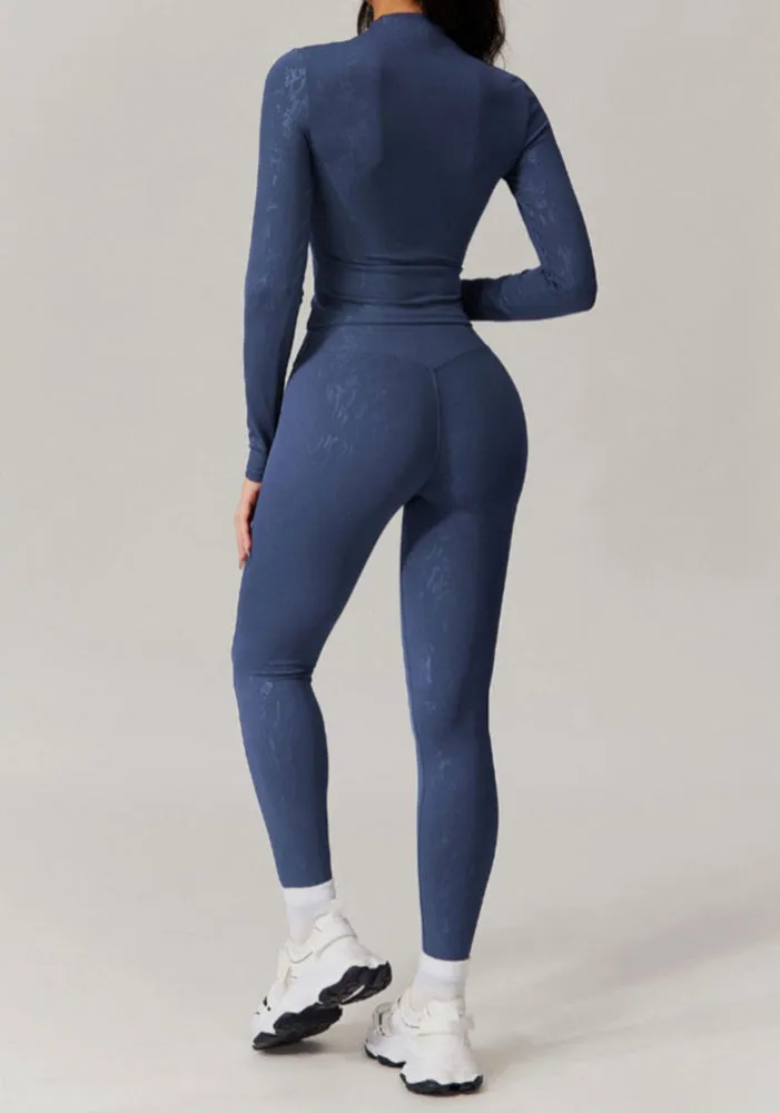 Moody Solid Color Washed Out Turtleneck Long Sleeve And High Waisted Ruched Booty Legging Set