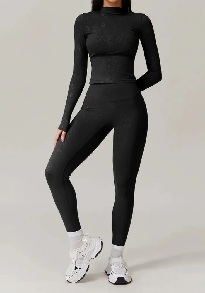 Moody Solid Color Washed Out Turtleneck Long Sleeve And High Waisted Ruched Booty Legging Set