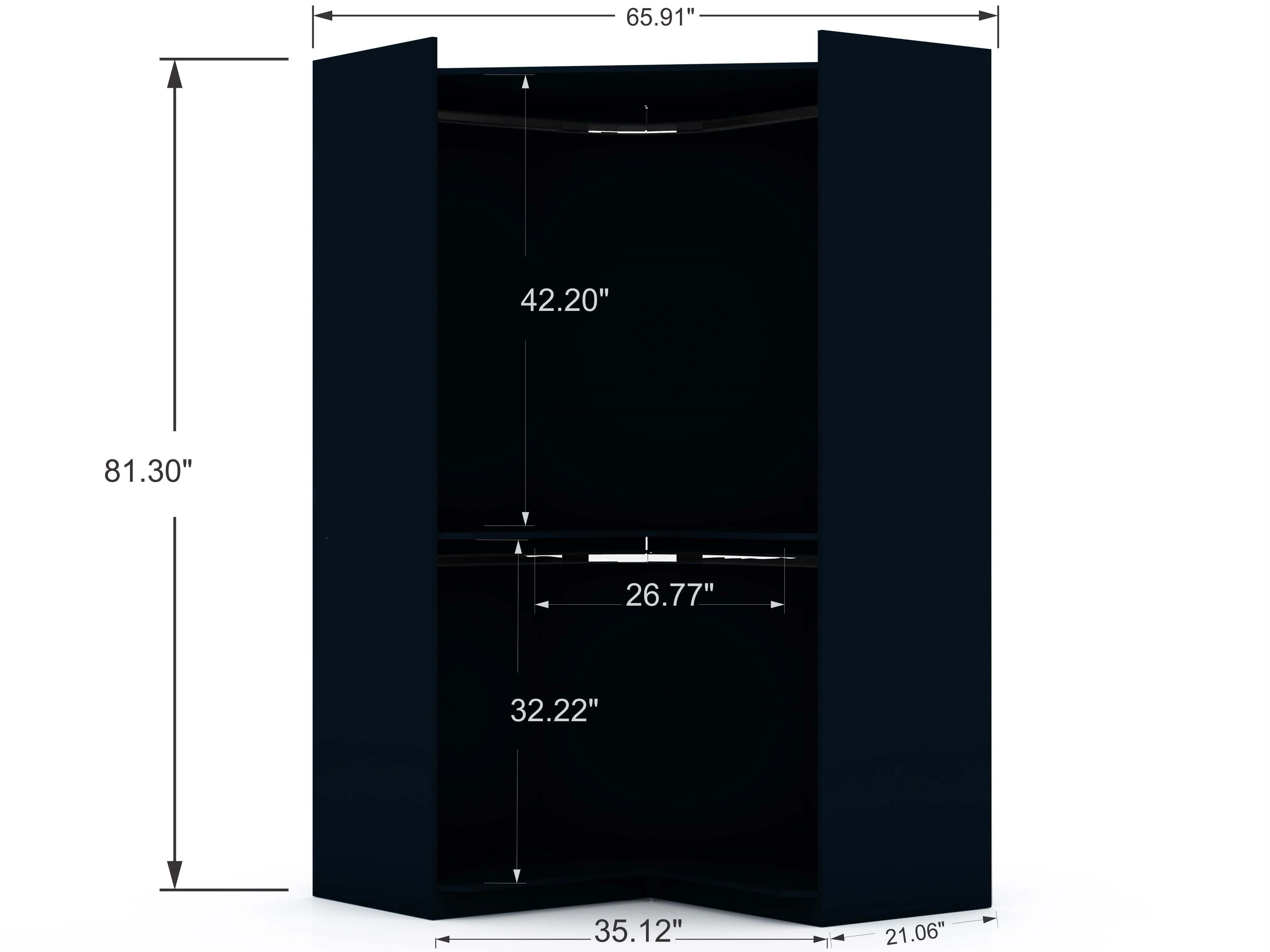 Mulberry 3.0 Sectional Modern Wardrobe Corner Closet with 4 Drawers - Set of 3 in Tatiana Midnight Blue