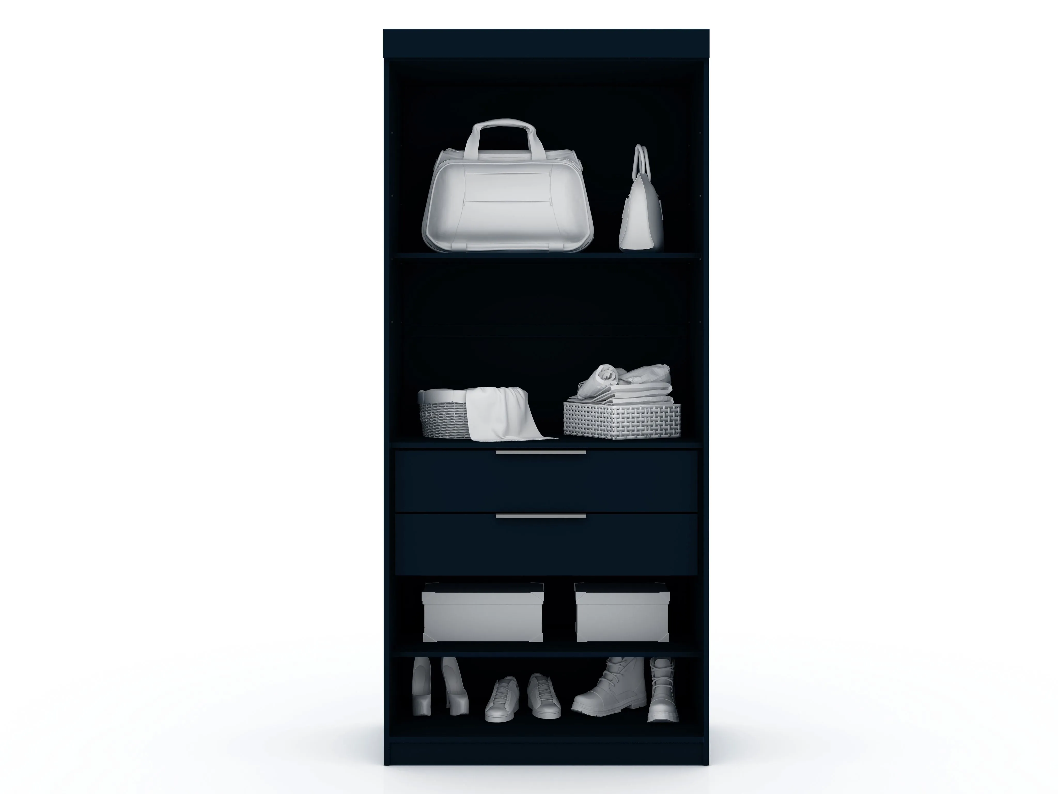 Mulberry 3.0 Sectional Modern Wardrobe Corner Closet with 4 Drawers - Set of 3 in Tatiana Midnight Blue