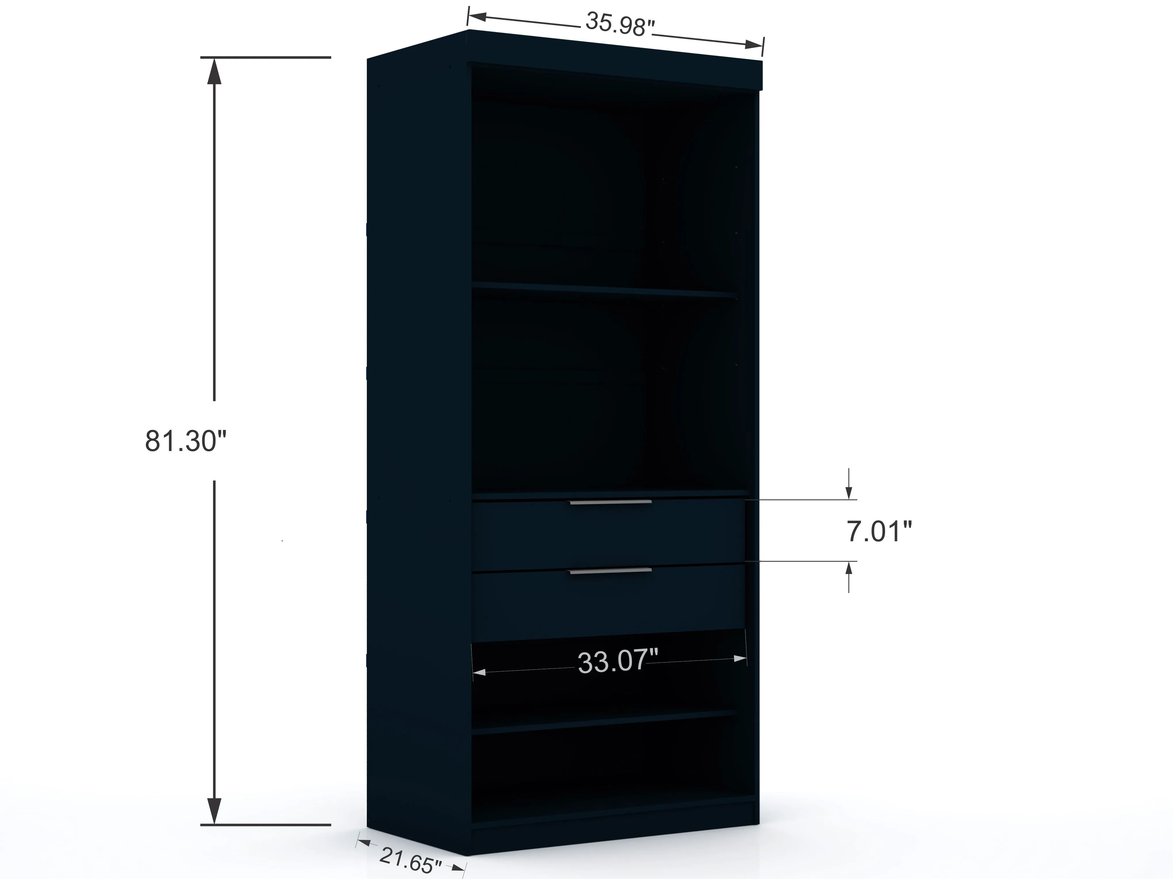 Mulberry 3.0 Sectional Modern Wardrobe Corner Closet with 4 Drawers - Set of 3 in Tatiana Midnight Blue