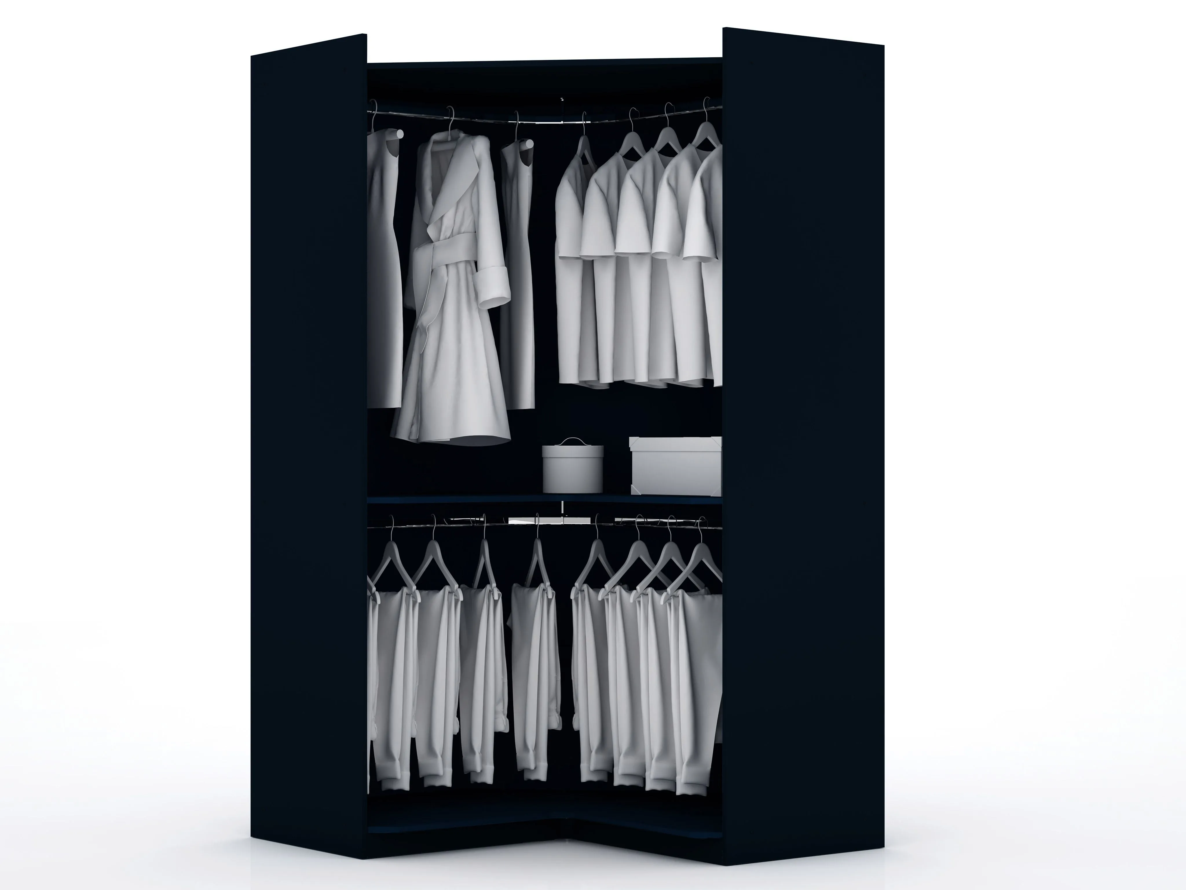 Mulberry 3.0 Sectional Modern Wardrobe Corner Closet with 4 Drawers - Set of 3 in Tatiana Midnight Blue