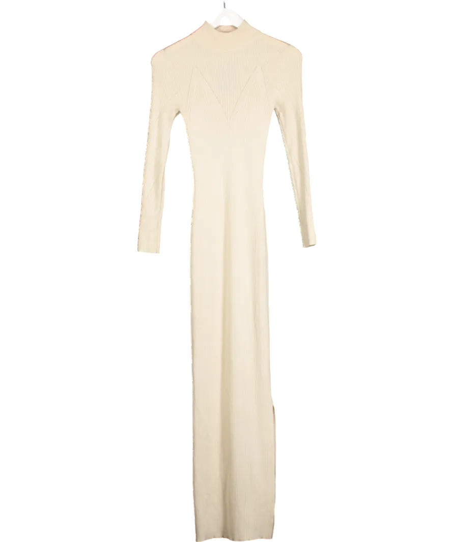 Nasty Gal Beige Ribbed Turtleneck Maxi Dress UK 8