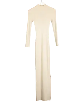 Nasty Gal Beige Ribbed Turtleneck Maxi Dress UK 8