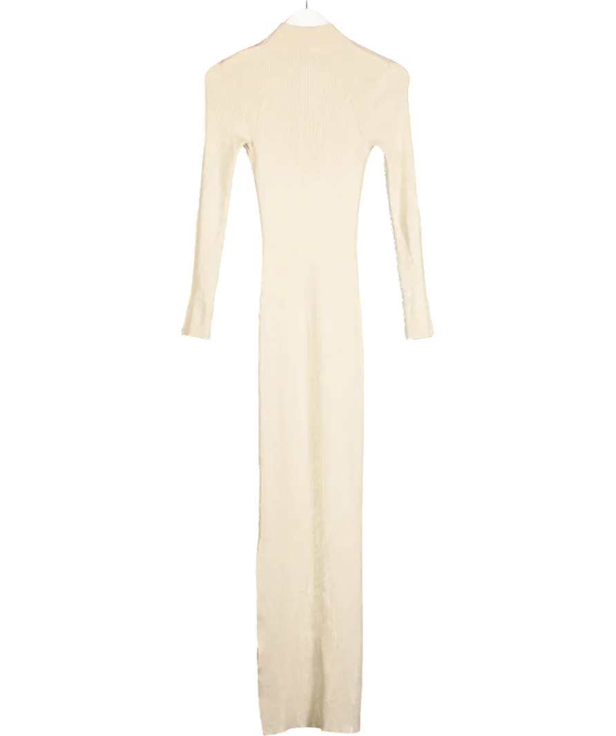 Nasty Gal Beige Ribbed Turtleneck Maxi Dress UK 8