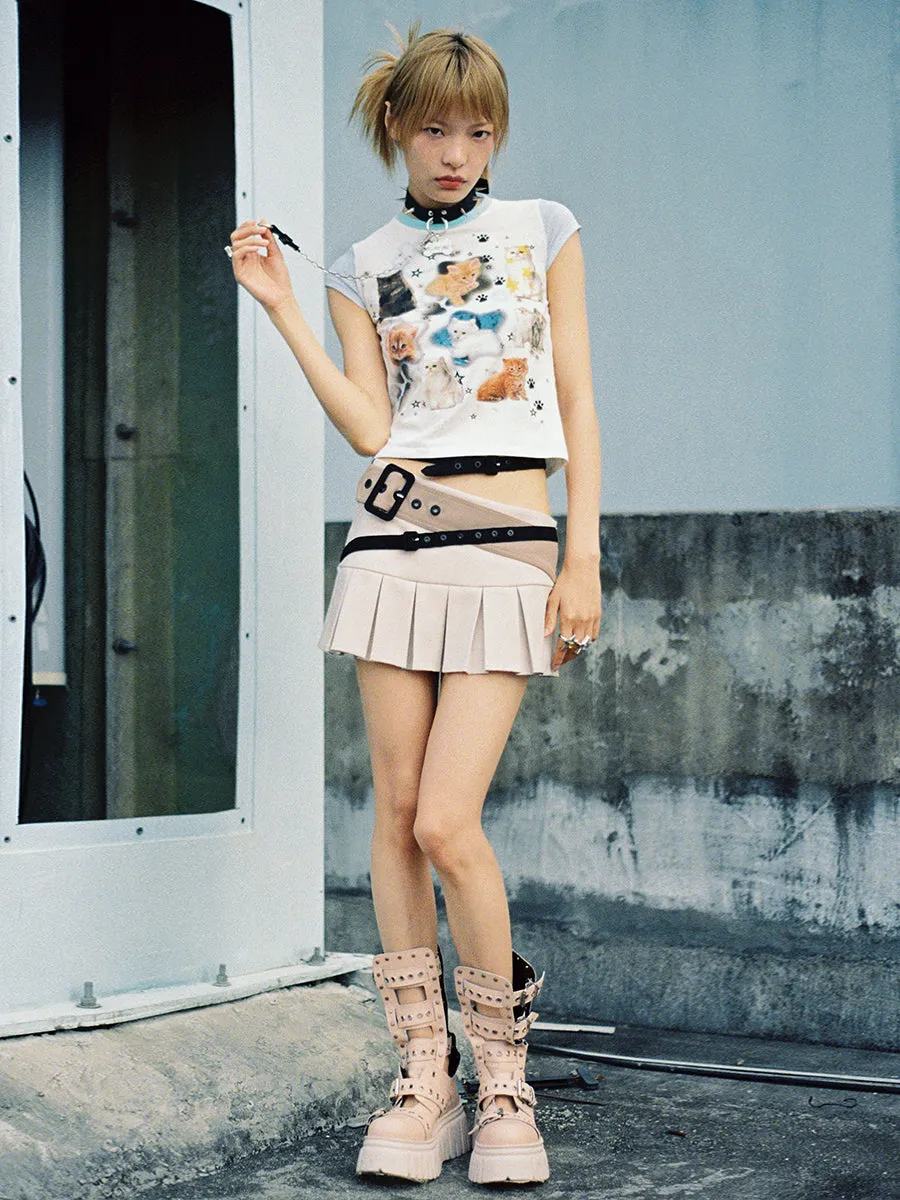 Nichi Pleats Short Belt Skirt