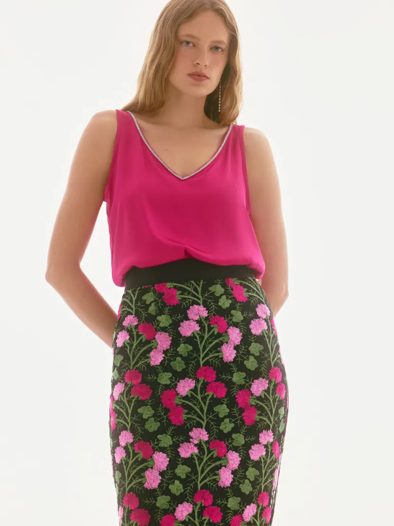 Novelty Floral Embroidered Pencil Skirt