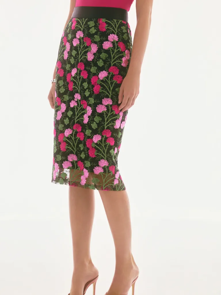 Novelty Floral Embroidered Pencil Skirt