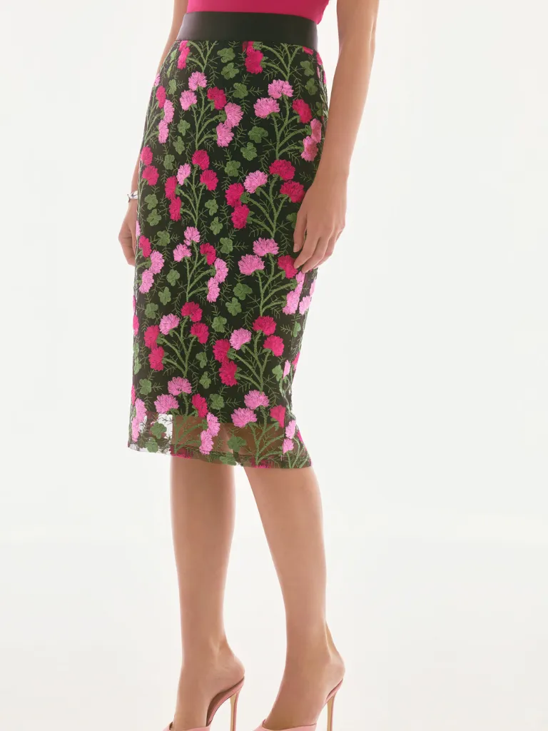 Novelty Floral Embroidered Pencil Skirt