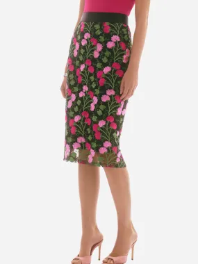 Novelty Floral Embroidered Pencil Skirt