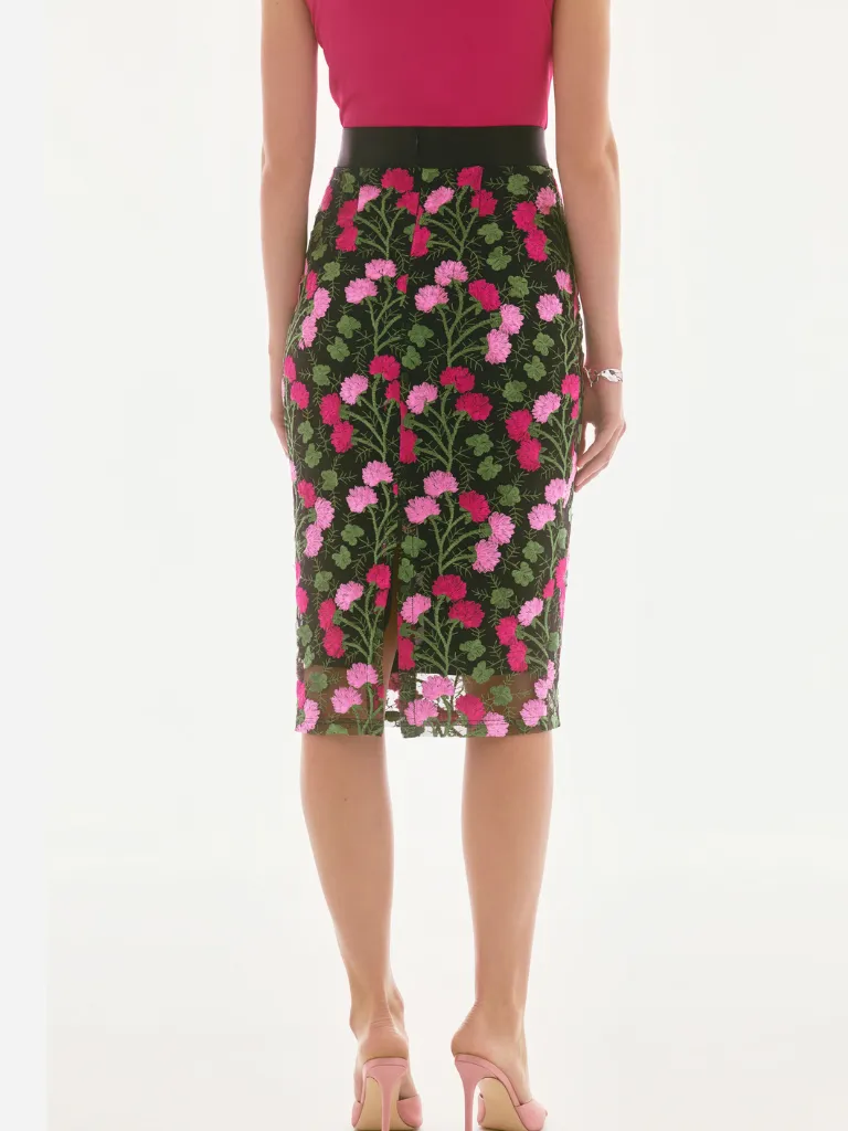 Novelty Floral Embroidered Pencil Skirt