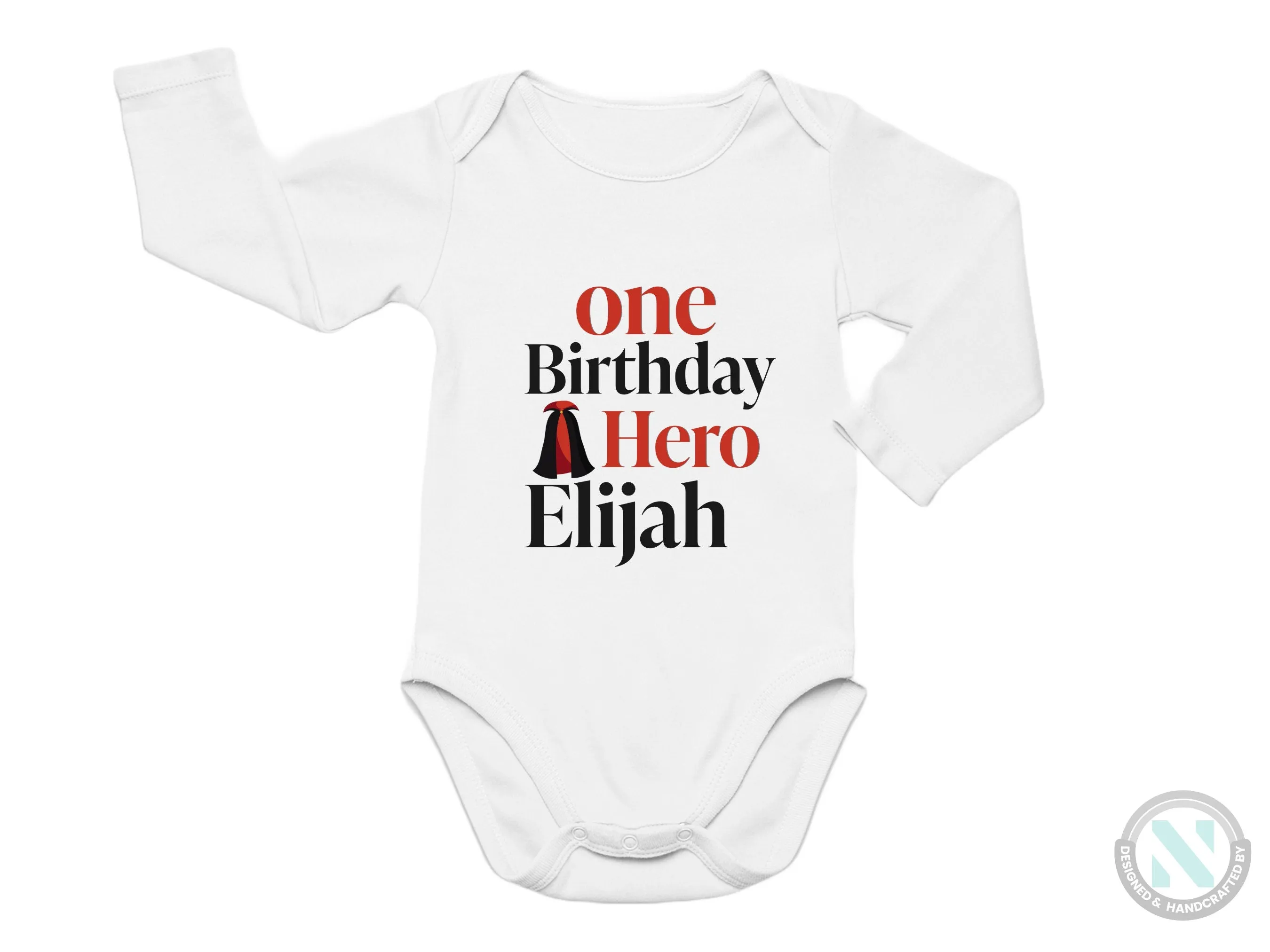One Birthday Hero Custom Baby Grow Gift for Boys, Personalized Birthday Boy Name Bodysuit