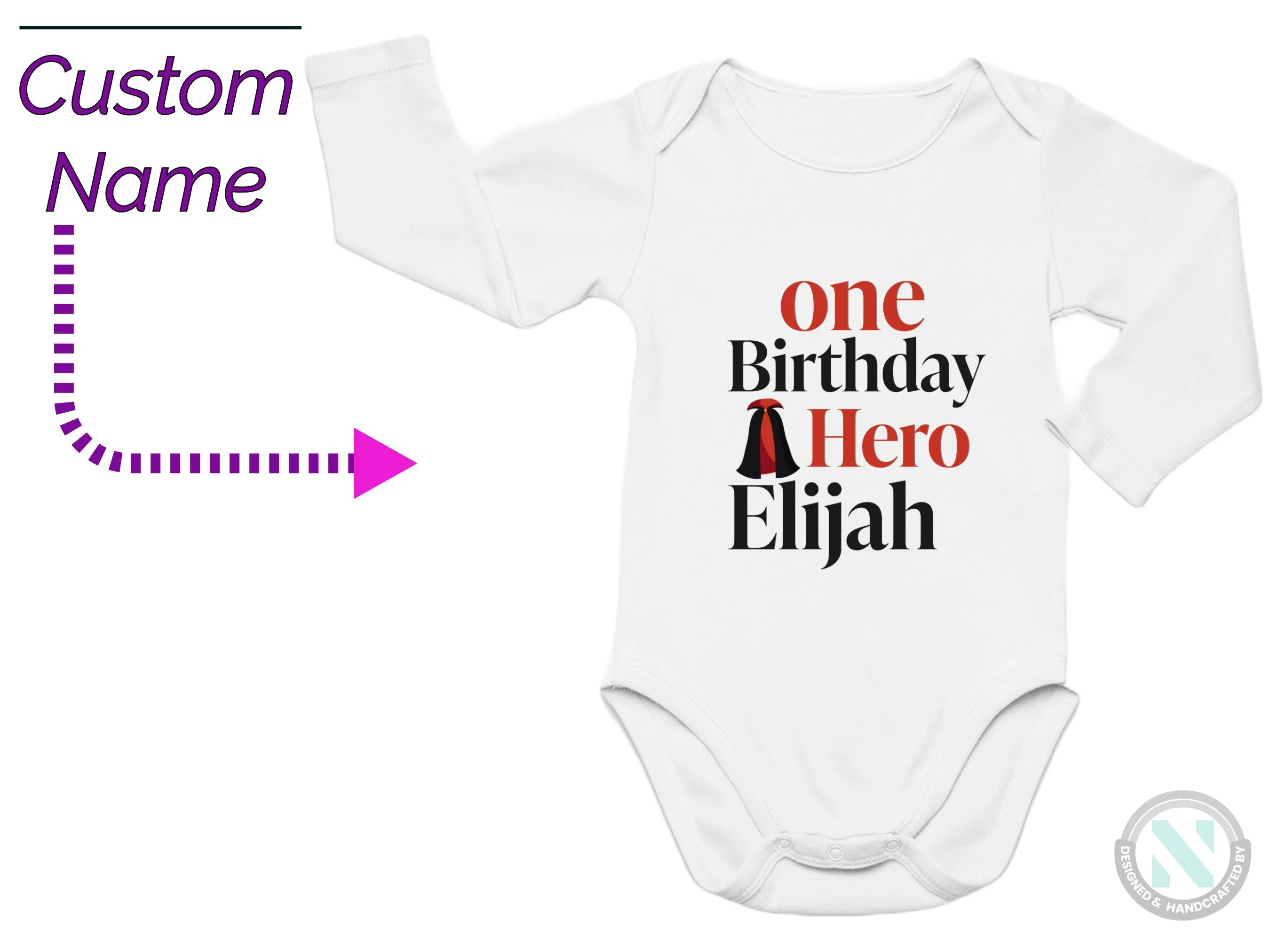 One Birthday Hero Custom Baby Grow Gift for Boys, Personalized Birthday Boy Name Bodysuit