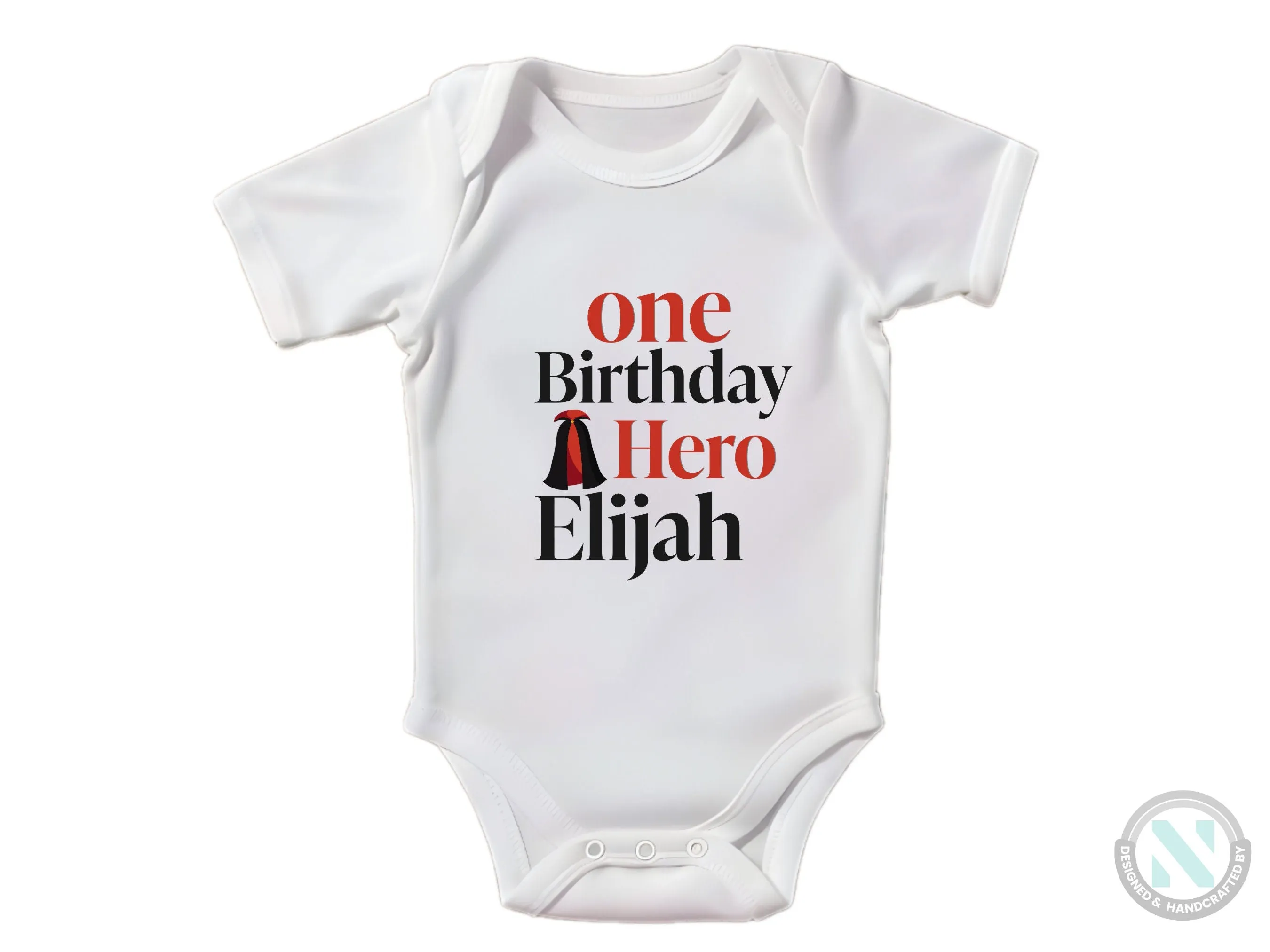 One Birthday Hero Custom Baby Grow Gift for Boys, Personalized Birthday Boy Name Bodysuit